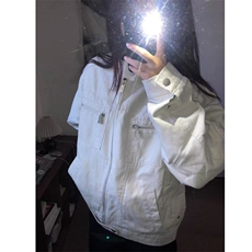 美式灰白色哈灵顿夹克冬季cleanfit立领牛仔外套痞帅高级感牛仔衣，男装工装外套，星座601-1