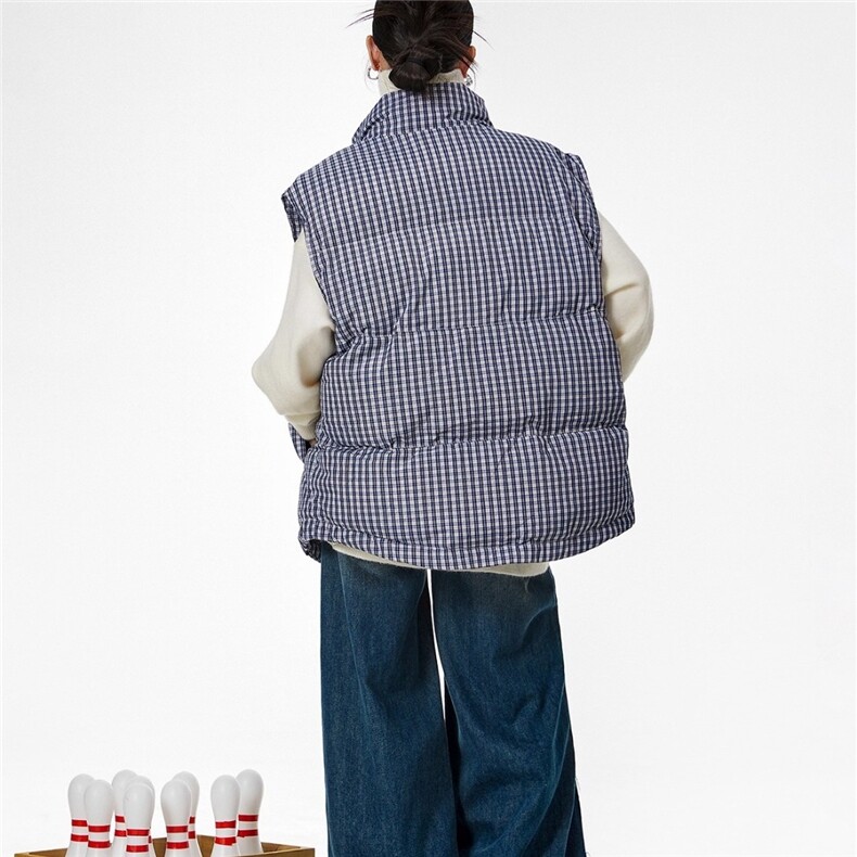 秋冬宽松手塞棉棉服马甲美式复古格纹男女同款款外套,男装背心/马甲,星座1210-1