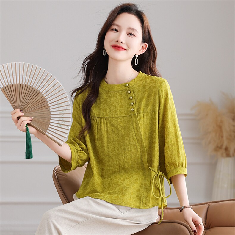 衬衫女提花夏季优雅气质女人味纯色百搭上衣，女装衬衫，曼沙奕珂