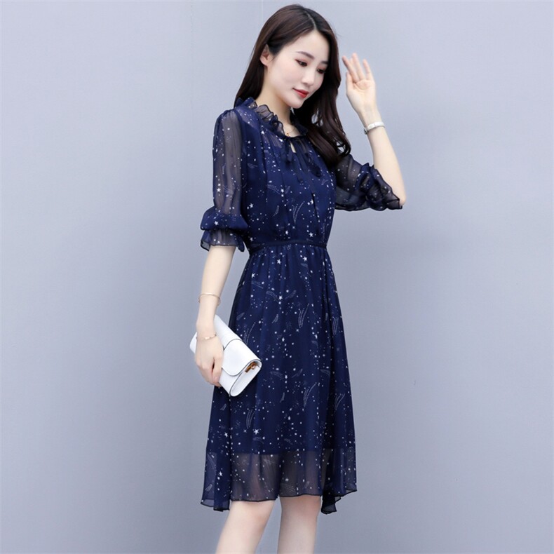 碎花2021年夏季系带时尚气质中长款百搭韩版优雅连衣裙,女装连衣裙,瑶迪依秀