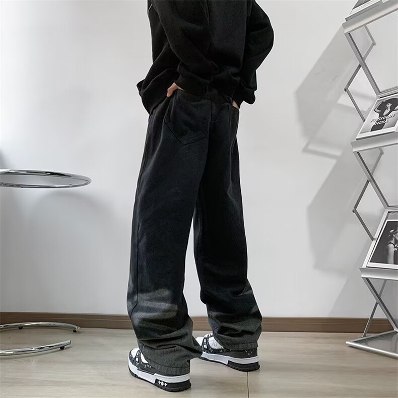 扎染牛仔裤男秋季做旧美式vibe风高街痞帅宽松直筒裤子CN3038-P48,男装牛仔裤,星座1008