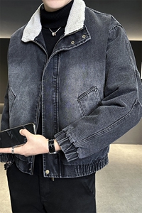 M-3XL 9566-P175 羊羔毛加绒加厚渐变色牛仔外套男图片