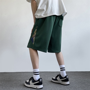 A316-1-K1229P35控48 夏季2025新款菠萝格风短裤小熊拼接五分裤图片