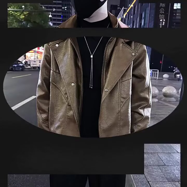 西装领皮衣外套男春秋款韩版潮流修身痞帅精神小伙机车男士皮夹克,男装夹克,星座506A