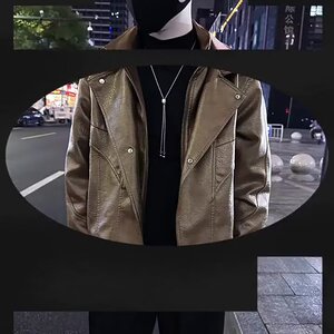 西装领皮衣外套男春秋款韩版潮流修身痞帅精神小伙机车男士皮夹克图片