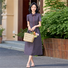 田园风碎花刺绣连衣裙女春夏收腰显瘦中长裙（细节图颜色为准），女装连衣裙，水衣源