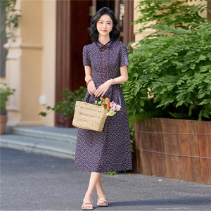 田园风碎花刺绣连衣裙女春夏收腰显瘦中长裙（细节图颜色为准）图片