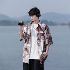 wassuphappy扎染短袖衬衫男夏季薄款潮牌大码衬衣服宽松休闲外套，男装T恤，星座109