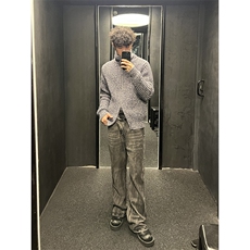B221美式ins高街暗黑重工艺宽松微喇牛仔裤LK23128-P60控78，男装牛仔裤，电商B221