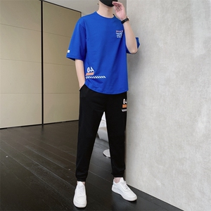 夏季男士新款运动休闲短袖套装印花短袖T恤上衣男装F301P68图片