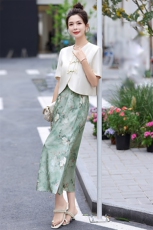 2024夏装新款时尚潮流简约气质优雅G风新中式两件套套装，女装套装/套裙，芭米依尚