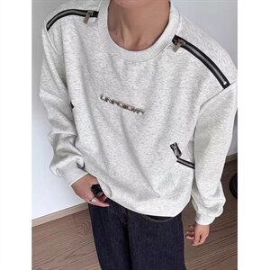 圆领纯色卫衣男秋冬设计感小众潮牌长袖拉链上衣 WY99图片