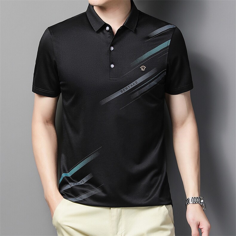 男士冰丝短袖T恤中年翻领宽松Polo衫夏季薄款半袖上衣男潮,男装Polo衫,电商B212（原钱塘6029）