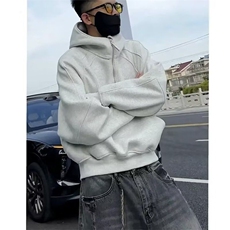 秋冬日系纯色基础款连帽加绒卫衣男宽松复古情侣百搭外套男女，女装短外套，四季星座505