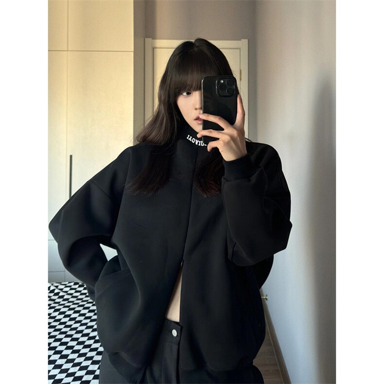 春秋美式半高领卫衣男时尚vibe拉链外套重磅宽松上衣男装 W208图片