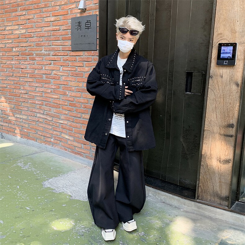 毛边牛仔外套男款高级感铆钉工装夹克潮牌美式牛仔上衣JK085-P70,男装夹克,星座308B-1