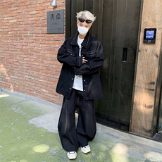 毛边牛仔外套男款高级感铆钉工装夹克潮牌美式牛仔上衣JK085-P70，男装夹克，星座308B-1