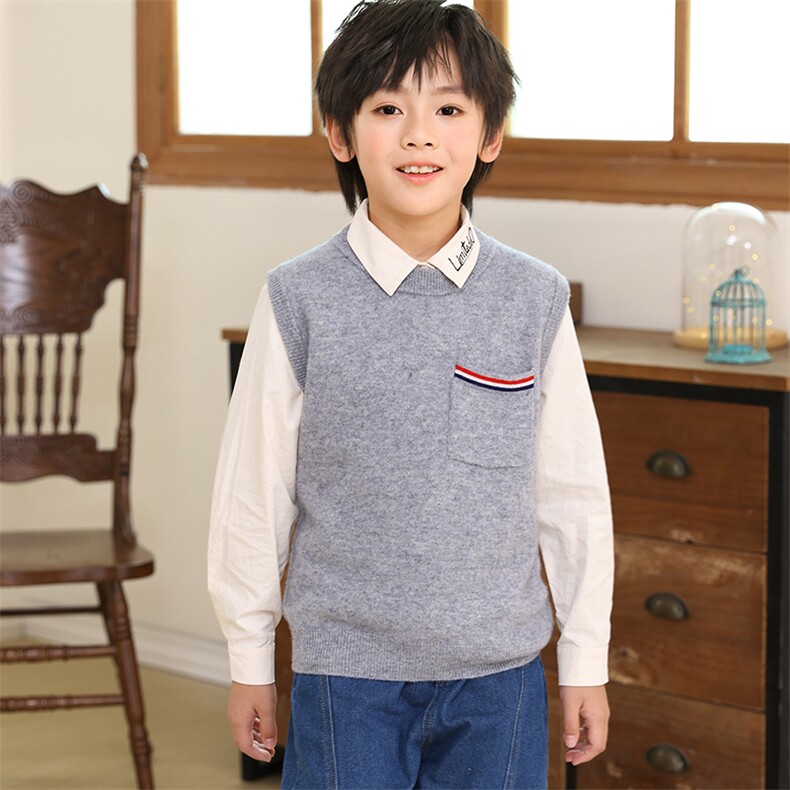 时尚百搭男童马甲秋冬新款舒适针织背心休闲可爱儿童毛衣外套，童装马甲，伊绒腾羊绒