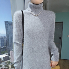 秋冬季新款舒适时尚百搭高翻领貂绒裙，女装针织衫/毛衣，冬贝尔貂绒