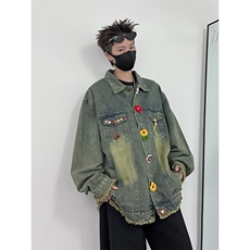 牛仔外套男秋季新款美式夹克宽松胖子加肥大码男装W6779-P75，男装工装外套，星座412-3