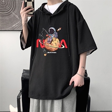 LD54287-P45NASA连帽短袖t恤男大码胖子带帽五分袖中袖，男装T恤，电商A040