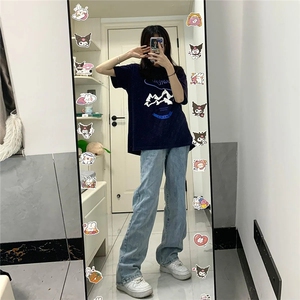 学生秋冬简版阔腿牛仔裤女宽松百搭显瘦ins小个子直筒裤子高腰潮图片