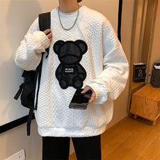 现货7663-P55秋冬百搭圆领小熊贴布大码卫衣外套男，女装短外套，电商A059