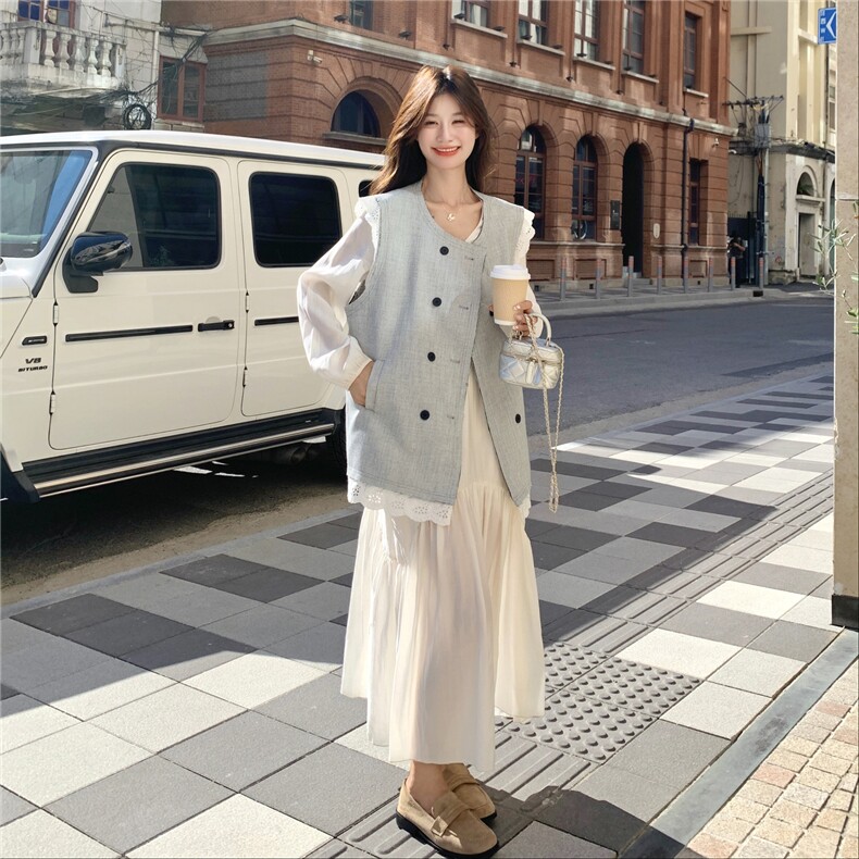 新款-长袖连衣裙＋西装马甲外套1602-P175-K258,女装套装/套裙,2C168