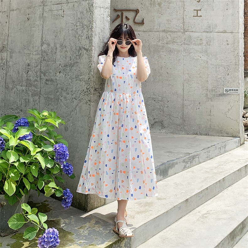 【现货】2021夏装新款俏皮可爱几何撞色连衣裙166-1019P80,女装连衣裙,茜茜公主