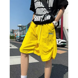 多巴胺刺绣速干七分裤男女夏季hiphop冰丝休闲伞兵裤情侣过膝短裤图片