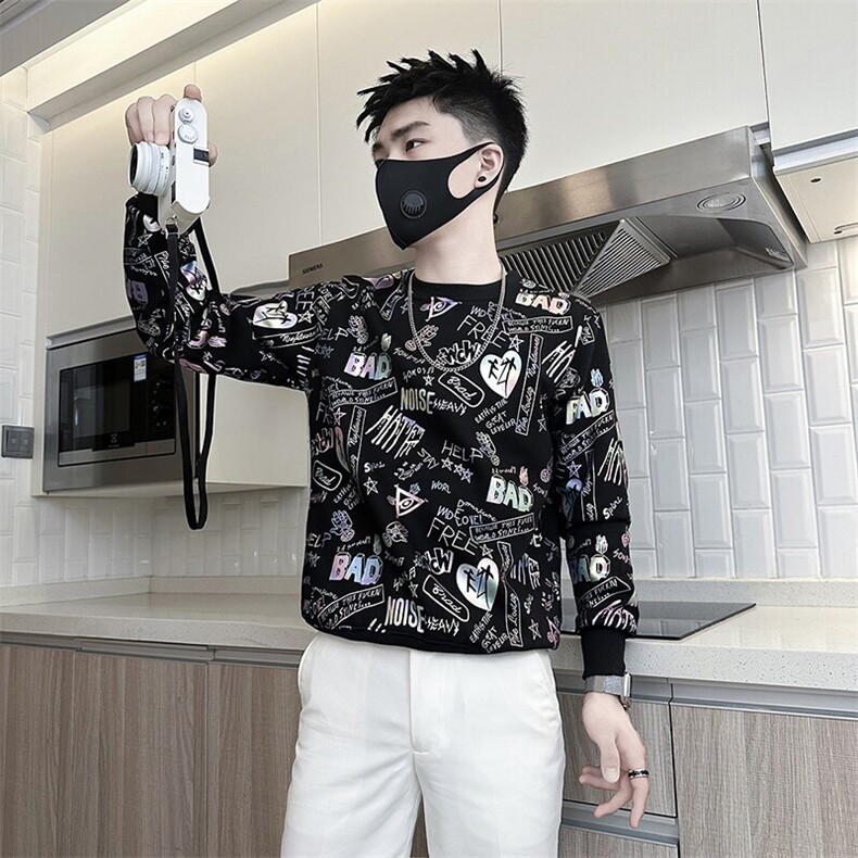 高级感印花卫衣男长袖社会小伙T恤301C-WY18-P58控78,男装T恤,星座301C（原B323）