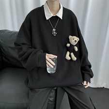 新款春卫衣男宽松潮流圆领上衣韩版百搭情侣小熊外套潮牌wy01-p35图片