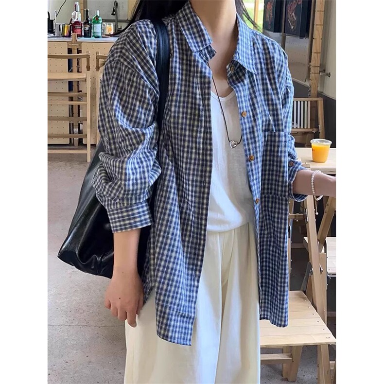 网图有货章若楠同款蓝色格子衬衫外套女蓝白格纹上衣男A364-P30,男装衬衫,星座1505