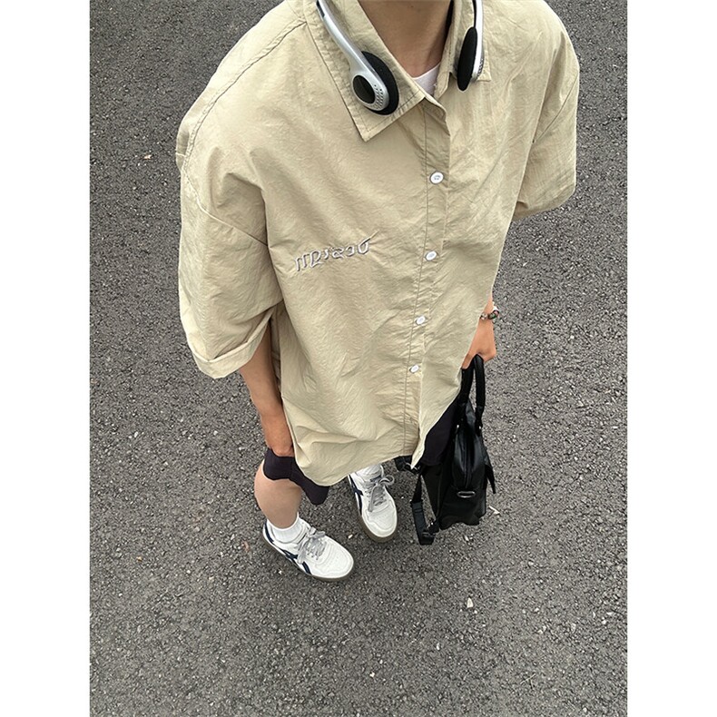夏季新款速干短袖刺绣衬衫潮流港风宽松百搭男半袖CS285-P35,男装T恤,星座301C-5