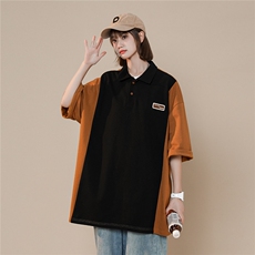 2025夏季新款拼接色设计款大码中性翻领T恤POLO衫T959/P45控58，男装Polo衫，电商A148