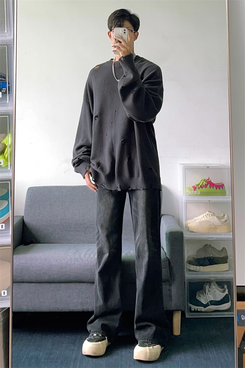 B221美式ins高街暗黑光版修身微喇牛仔裤LK23137-P55控78,男装牛仔裤,电商B221