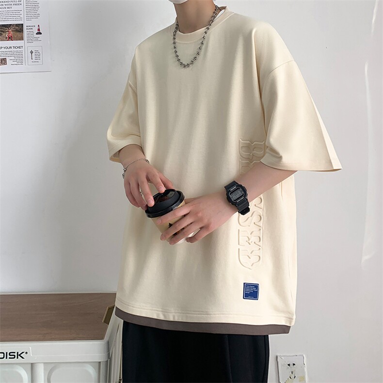 冰氧仿棉短袖港风白墙夏季休闲百搭刺绣纯色男上衣TC3148-P24控48,男装T恤,星座717