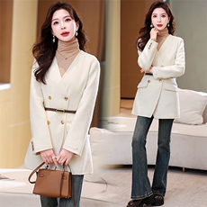 现货2025秋装主推款纯手工缝制双面羊毛呢修身气质配腰带羊毛大衣，女装毛呢外套，丝露怡语