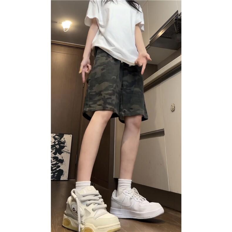 2025夏季新款美式高街迷彩宽松牛仔短裤B315-K24156-特p30控58图片