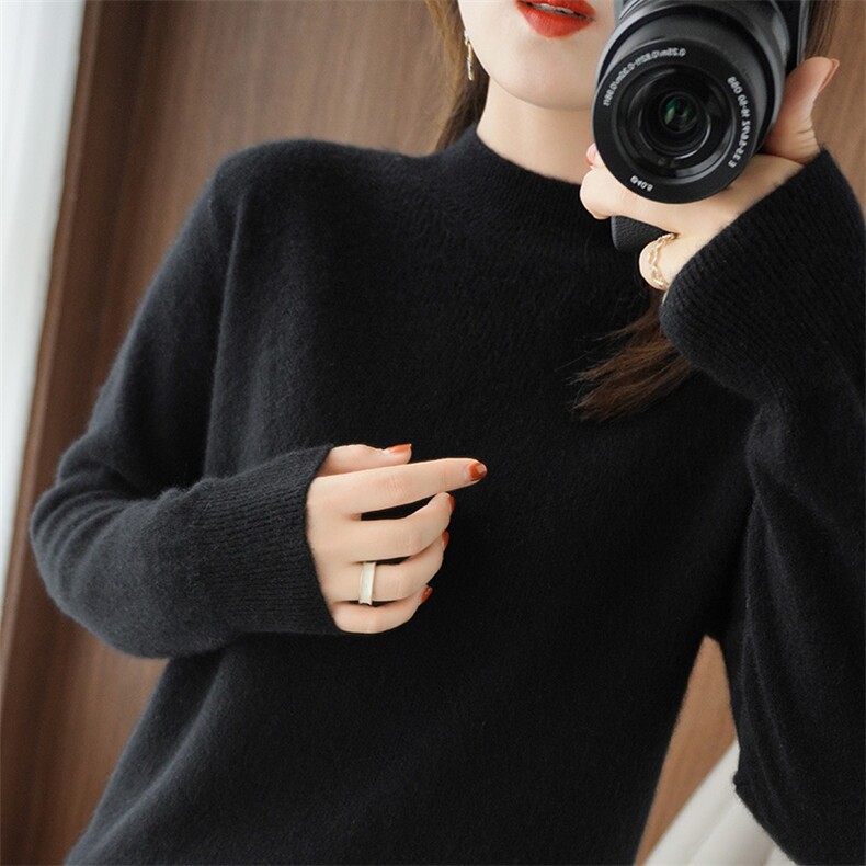 2025年春秋新款包芯纱半高领毛衣洋气绿色针织毛衫时尚女装打底衫，女装羊毛衫，开创羊绒