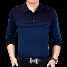 爸爸秋装上衣中老年男士长袖t恤春秋季2023新款翻领加绒POLO衫，男装T恤，电商B212（原钱塘6029）