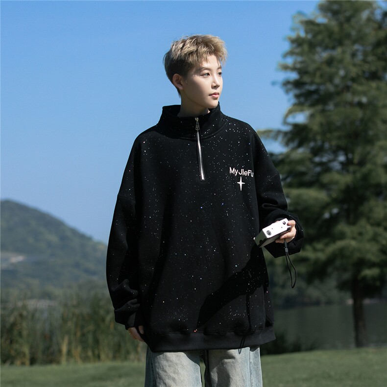 主推款满天星大码重磅高品质刺绣半拉链立领卫衣JF41-特P63控88,男装卫衣,电商A422-1
