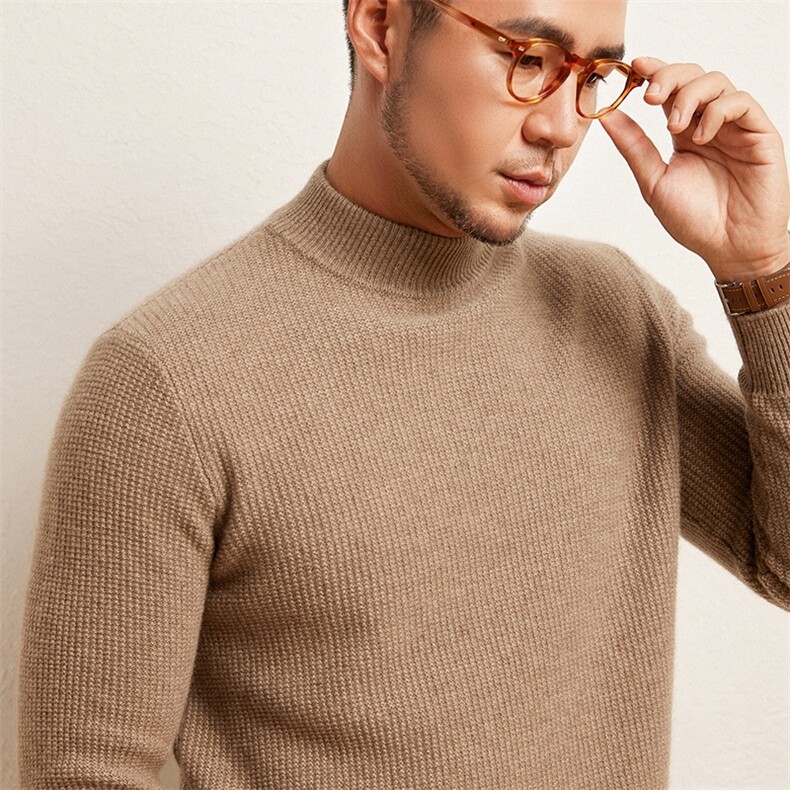 男士玉米针型加厚半高领羊绒衫羊绒男装，男装羊绒套衫，绒歆坊