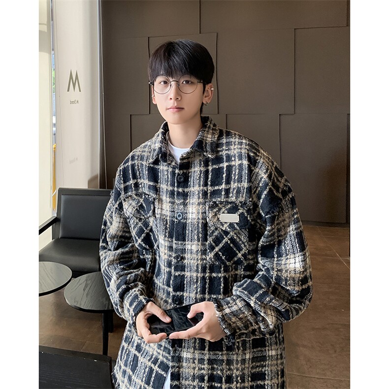 美式复古长袖衬衫男款春秋季新款情侣格子衬衣毛边设计感外套,男装衬衫,星座410-6（原星座1304-1）