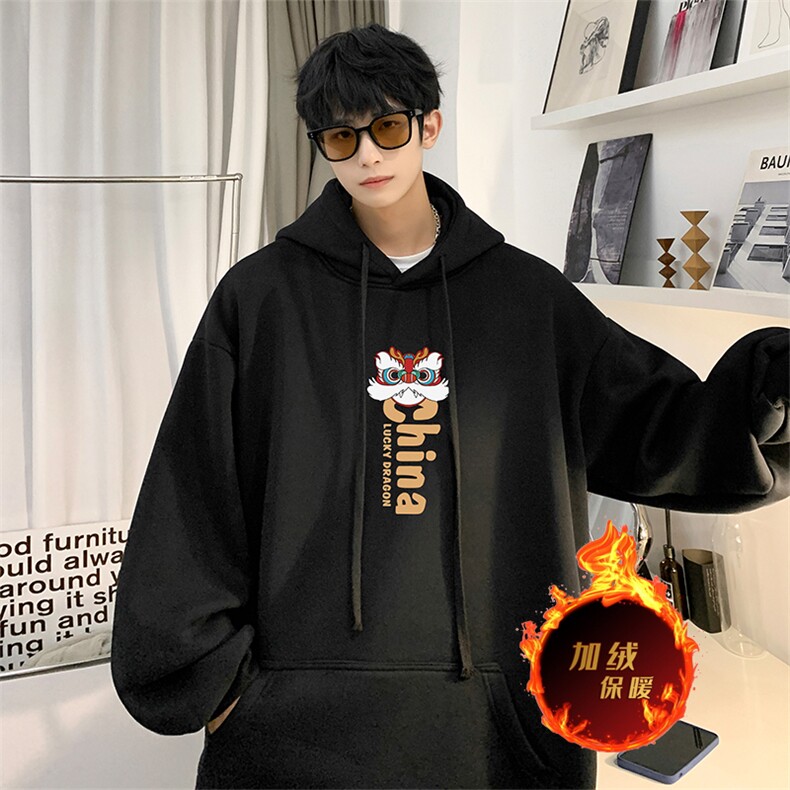 龙年卫衣冬季美式加绒加厚连帽卫衣外套DL1775常规特P35加绒特40,男装卫衣,电商A486
