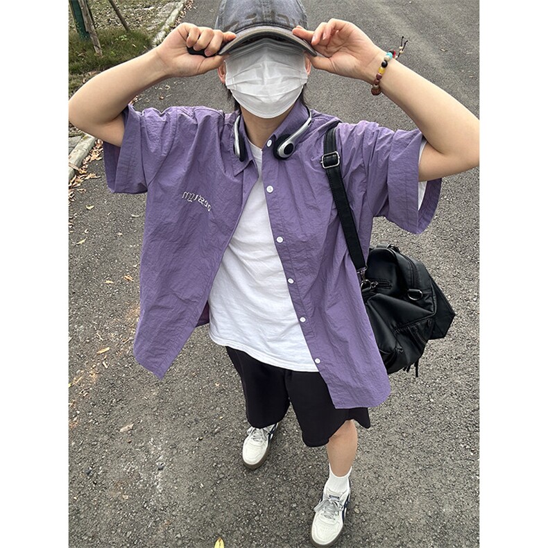 夏季新款速干短袖刺绣衬衫潮流港风宽松百搭男半袖CS285-P35,男装T恤,星座301C-5