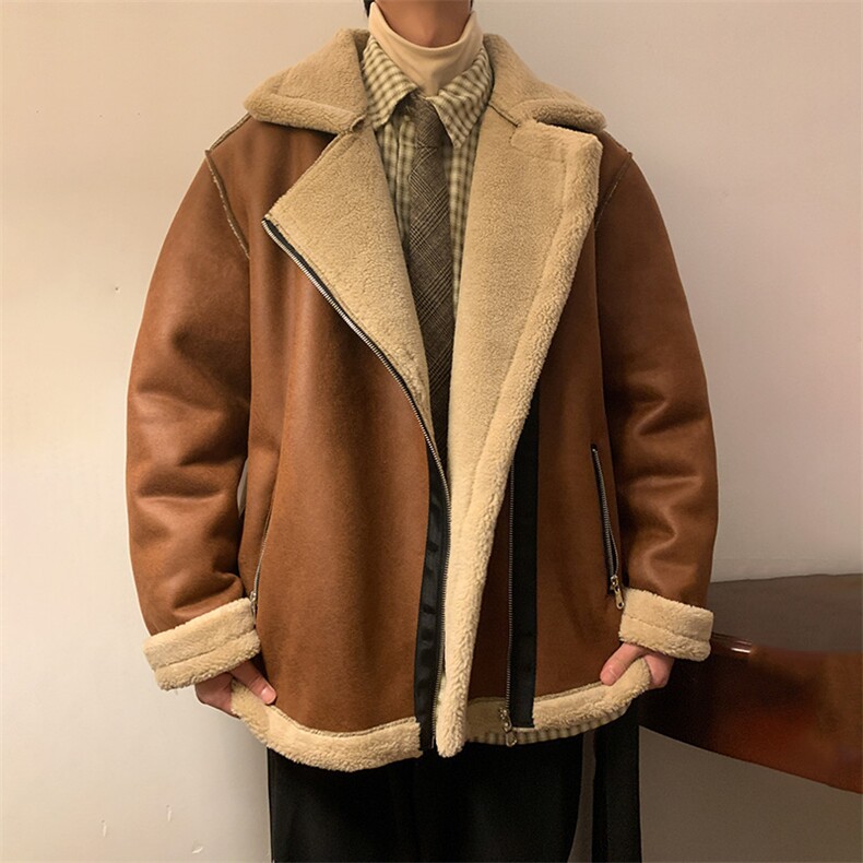 翻领皮衣加绒加厚男女冬季宽松休闲外套D012-P125,男装皮衣,星座717