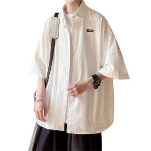 wassup happy港风冰丝短袖衬衫男夏季2025新款潮牌七分袖衬衣外套图片