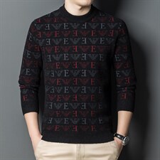 中青年男冬季新款圆领毛衣厚针织衫中年男打底衫XXLB25007-P100,给100个陌生人搭配衣服图片
