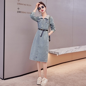 韩版假两件拼接牛仔连衣裙女2024春秋新款时尚气质收腰显瘦a字裙图片